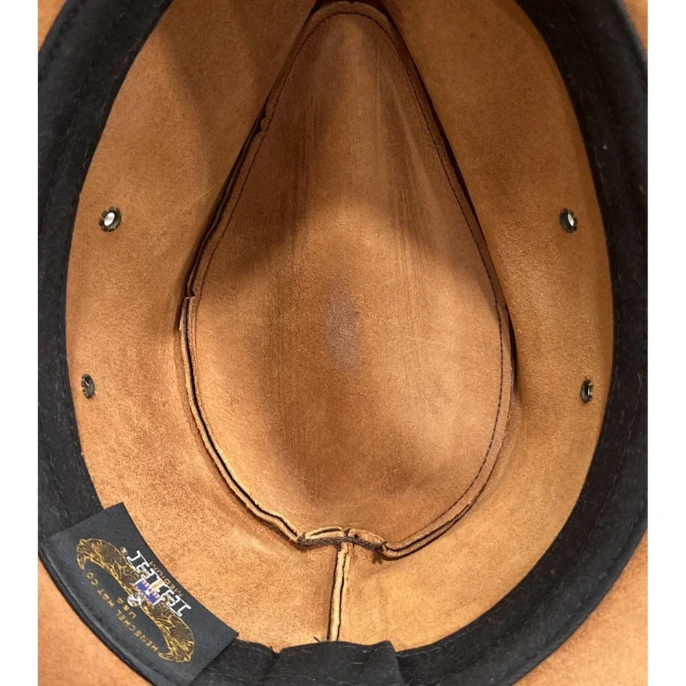Henschel Osage Brown Cowhide Leather Safari Hat Mens Size Medium Indian Jones